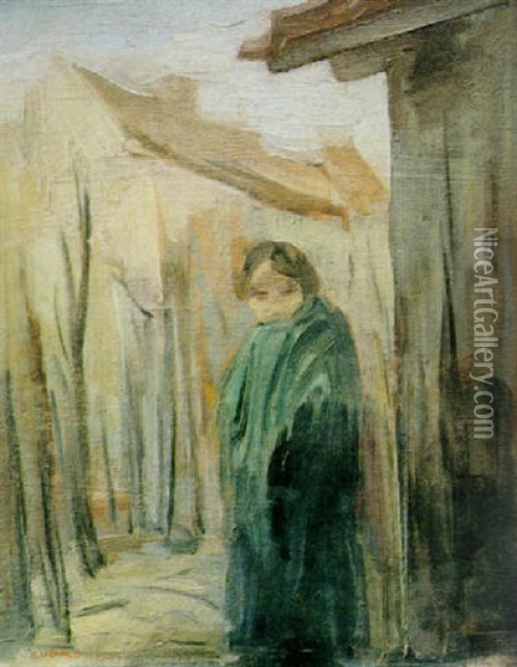 Woman In A Green Shawl Oil Painting - Josef Budko