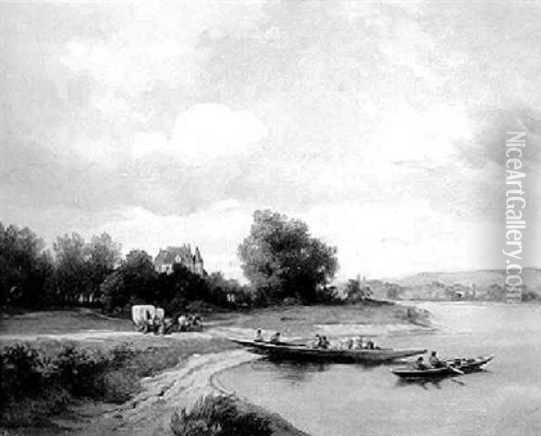 The River Crossing Oil Painting - Ignaz Raffalt