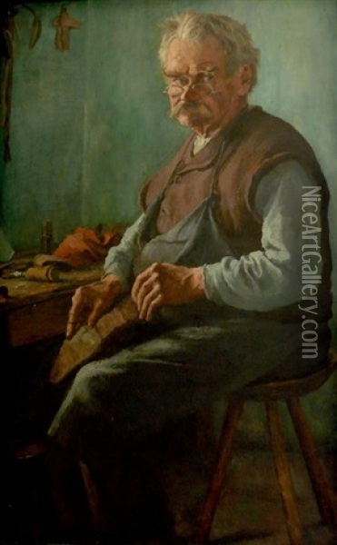 Portrait Eines Schusters An Seiner Werkbank Oil Painting - Josefa Pernstich