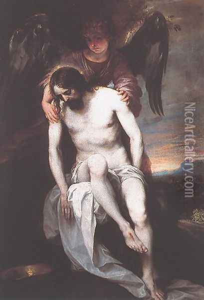 The Dead Christ Supported by an Angel 1646-52 Oil Painting - Alonso Cano