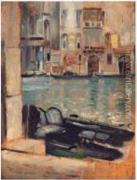 Kanal I Venezia (venetian Canal) - Oil Painting - Eilif Peterssen