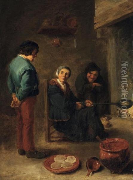 Die Pfannkuchenbackerin Oil Painting - David The Younger Teniers