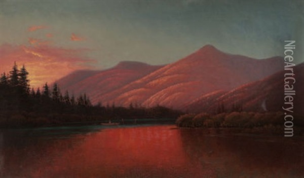 Sunset, Silver Lake Cottonwood Canyon, Utah Oil Painting - Alfred Lambourne