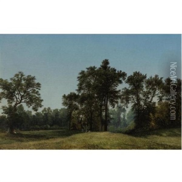 Young Elms (mrs. David Johnson Sitting Under A Tree) Oil Painting - David Johnson