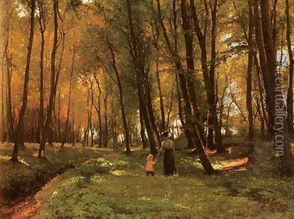 A Walk In The Woods Oil Painting - Edvard Frederik Petersen