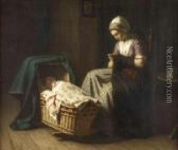 Maternal Cares Oil Painting - David Adolf Constant Artz
