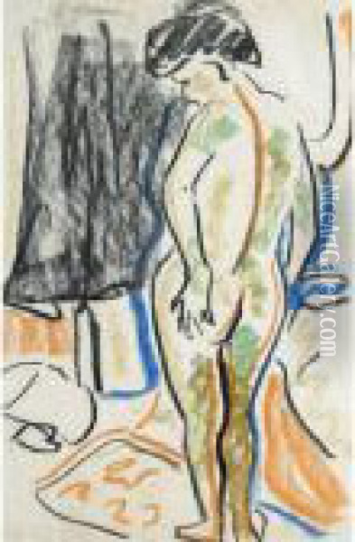 Stehender Akt (standing Nude) Oil Painting - Ernst Ludwig Kirchner