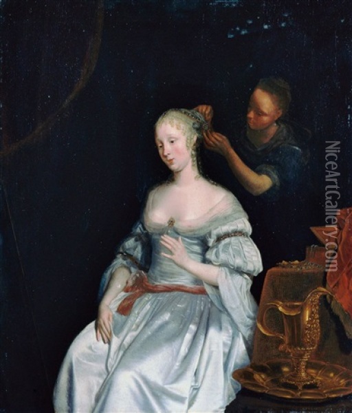 Junge Dame Mit Einer Dienerin Bei Der Toilette Oil Painting - Eglon Hendrik van der Neer