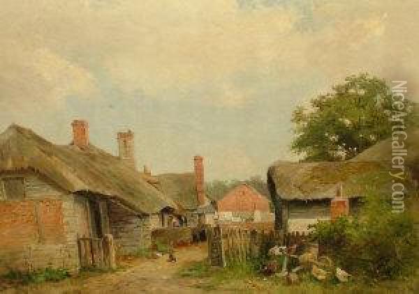 A Farmyard, Eckington Village Oil Painting - David Bates