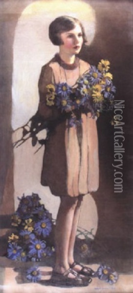 Michaelmas Daisies Oil Painting - Norah Neilson Gray