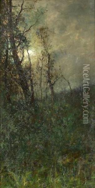 Waldpartie Bei Mondschein. Oil Painting - Louis Alexandre Bouche