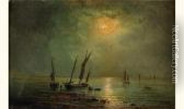 Clair De Lune Sur Les Voiliers Oil Painting - Herminie Gudin