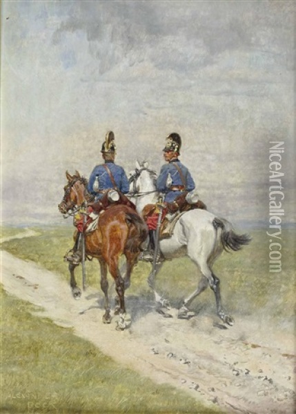 Zwei Kurassiere Zu Pferd Oil Painting - Alexander Pock