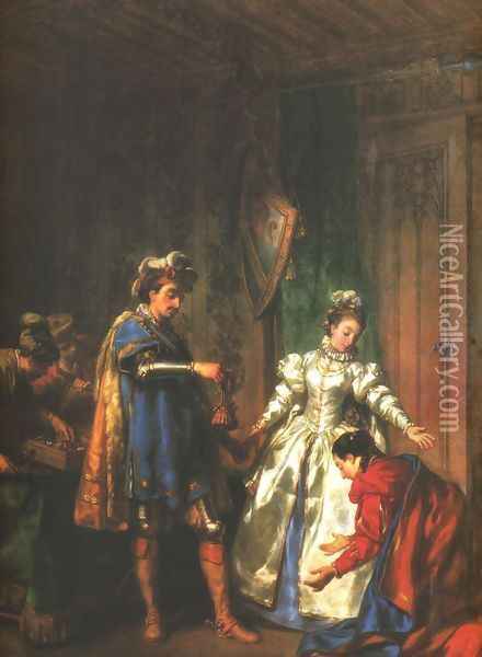 Respect for Moral Behaviour: the Knight Bayard Saves the Honour of His Lady Captive; He Returns Her to Her Mother and Provides Her with a Dowry Oil Painting - Louis-Jacques Durameau