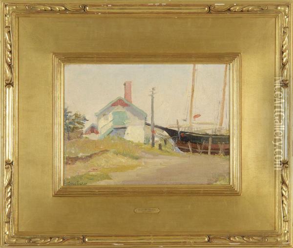 Coastal View With Ship At Dock Oil Painting - Anna S. Fisher