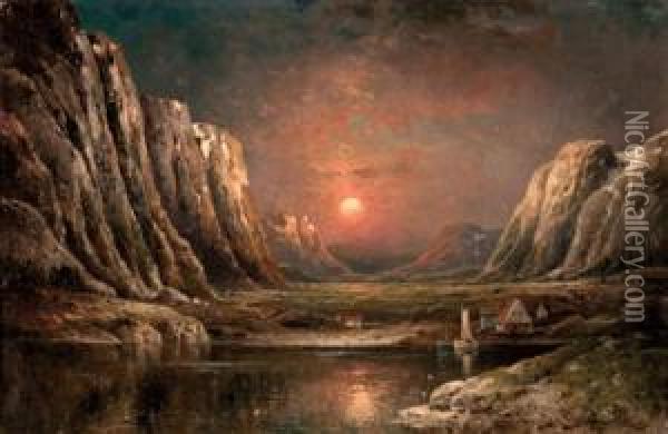 Fjordlandschaft Oil Painting - Charles, Karl Meunier
