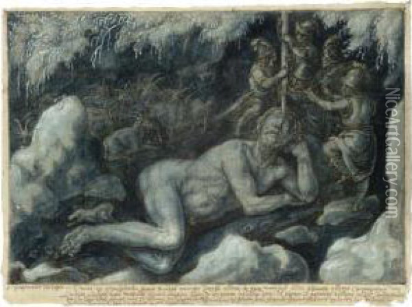 Ulysses And His Companions Blinding The Sleeping Cyclops Polyphemus Oil Painting - Jan van der Straet