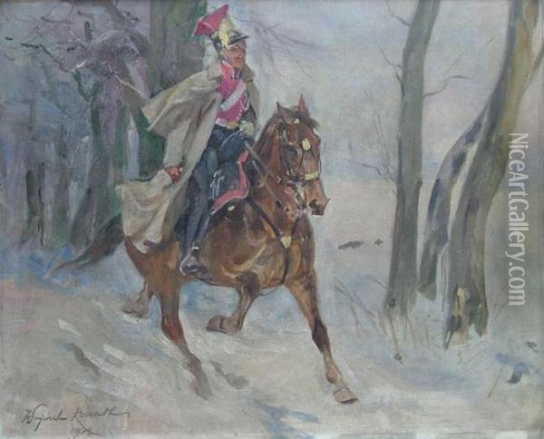 Ulan Na Koniu Oil Painting - Wojciech Von Kossak