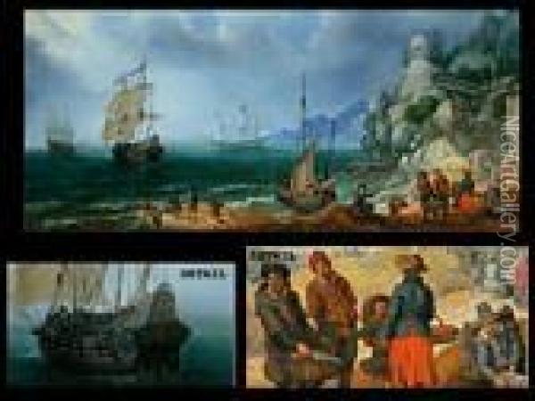 Felsige Kustenlandschaft Mit Segelschiffen Und Fischern Oil Painting - Adam Willaerts