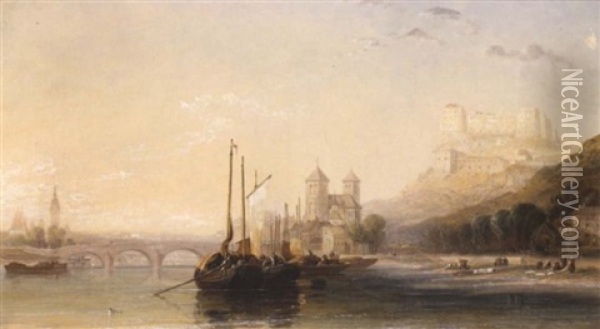 Huy On The Meuse, Morning Oil Painting - Arthur Joseph Meadows