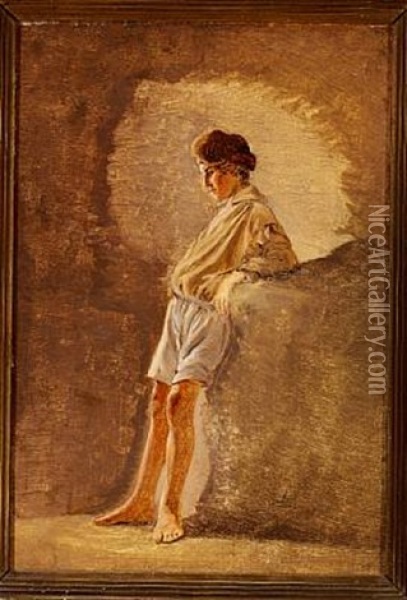 A Young Italian Man Standing. Study Oil Painting - Frederik (Fritz) Petzholdt