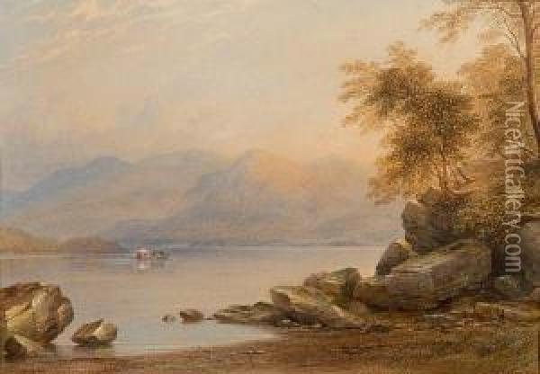 Barge In A Highland Landscape Oil Painting - Charles Frederick Buckley