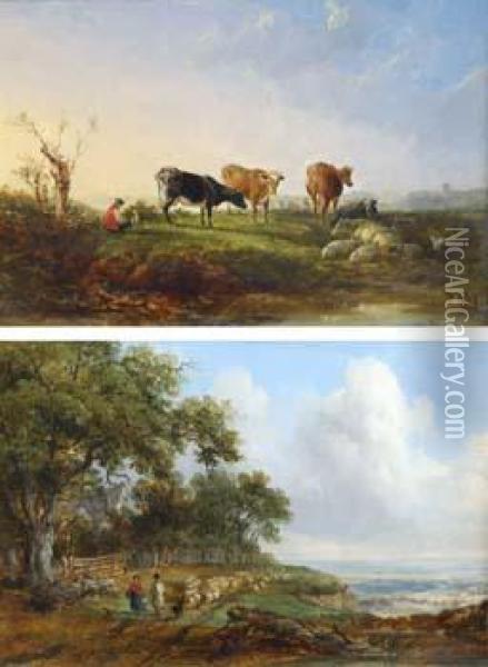 Cattle In A River Landscape Oil Painting - John Dearman Birchall