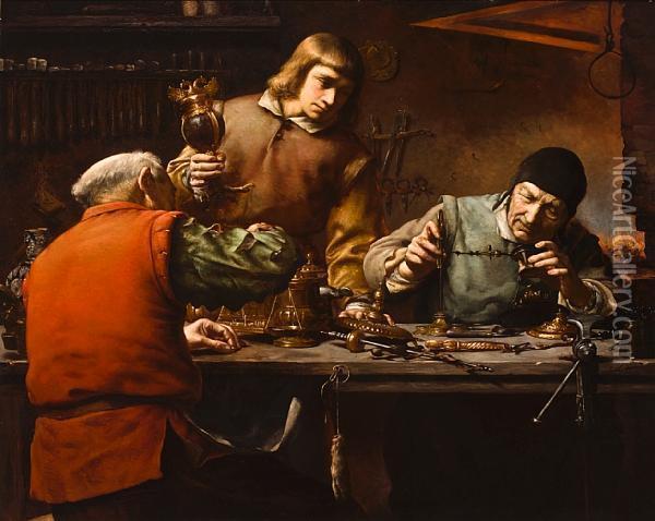 The Goldsmith's Workshop Oil Painting - Edmond Theodor Van Hove