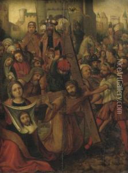 Christ Carrying The Cross With Saint Veronica Oil Painting - Marcellus Coffermans