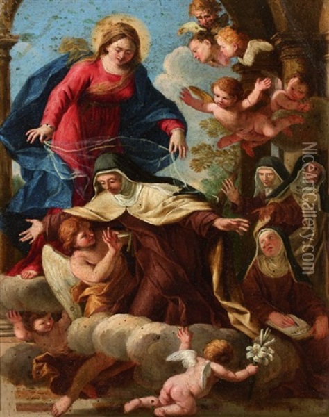 La Vierge Et Sainte Claire Entourees D'anges Oil Painting - Francesco Albani