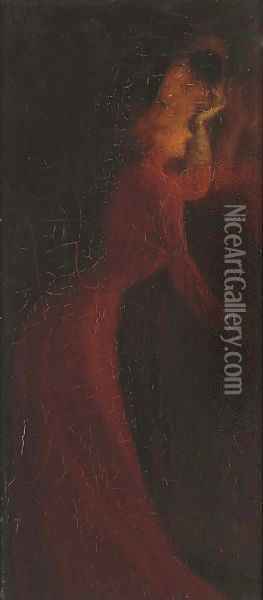 Femme se regardant dans le mirroir Oil Painting - Louis Anquetin