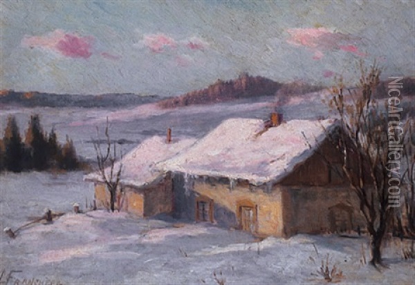 Cottage In Winter, Laurentians Oil Painting - Joseph-Charles Franchere
