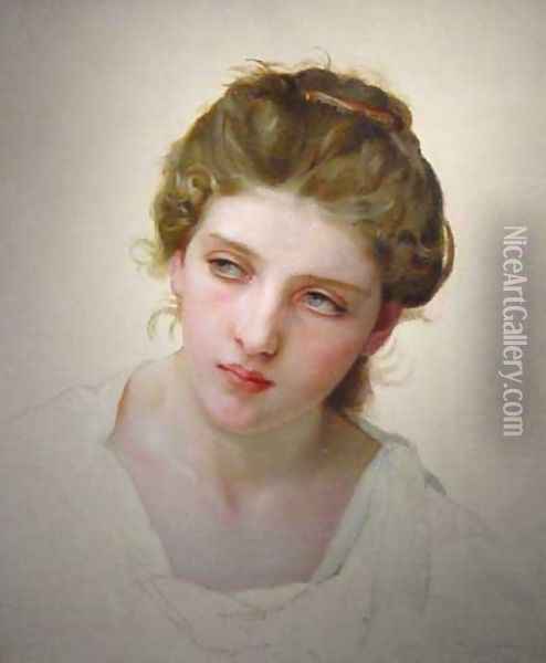 Étude de Tête de Femme Blonde de Face (Study of the Head of a Blonde Woman) Oil Painting - William-Adolphe Bouguereau