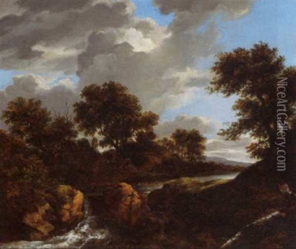 A Stream In A Mountainous Landscape Oil Painting - Louwrens Hanedoes