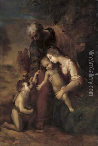 The Holy Family With The Infant St. John The Baptist Oil Painting - Raphael (Raffaello Sanzio of Urbino)