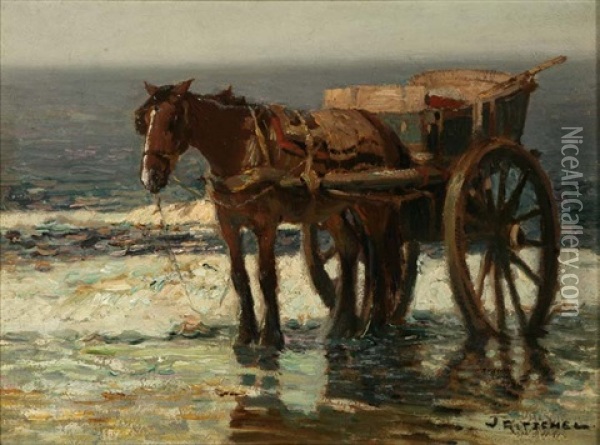 Horse And Cart On A Beach Oil Painting - William Ritschel