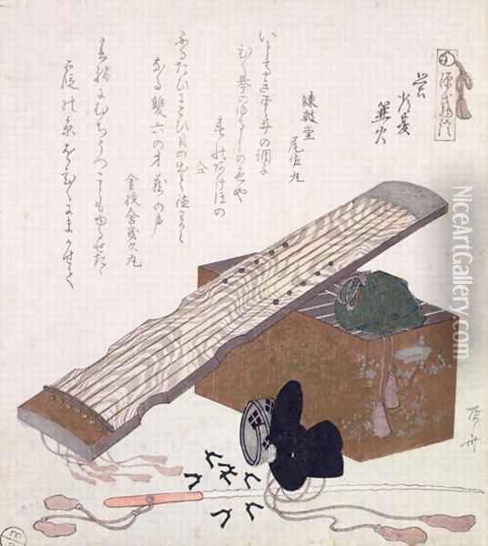 Still Life with a Koto, c.1810 Oil Painting - Ryuryukyo Shinsai