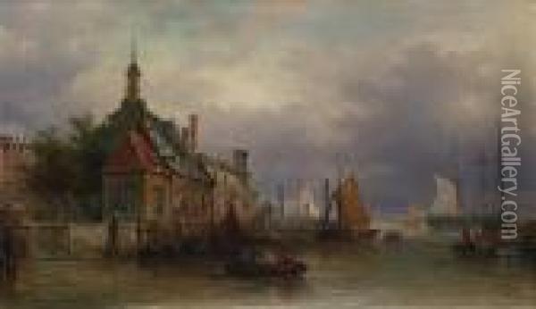 Alter Hafen Von Rotterdam Oil Painting - Elias Pieter van Bommel