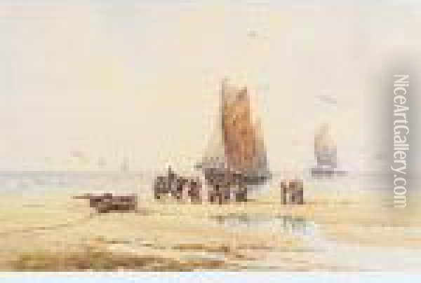 Shellfishers On The Beach Oil Painting - Robert Anderson