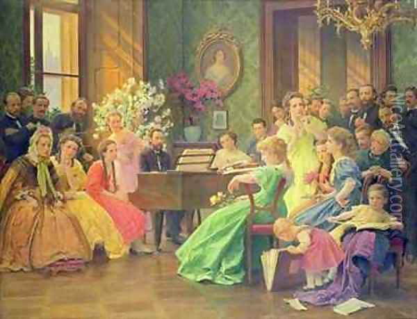 Bedrich Smetana 1824-84 and his Friends in 1865 Oil Painting - Franz Dvorak
