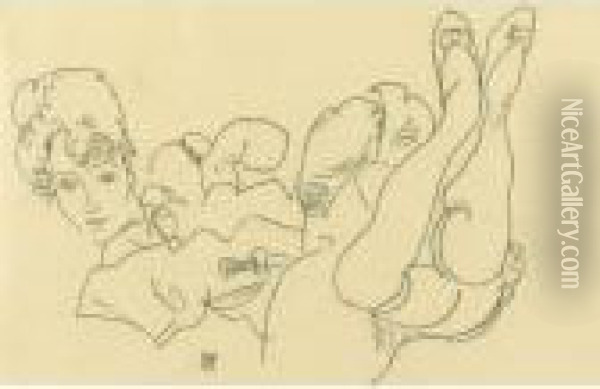 Liegendes Madchen Mit Hochgereckten Beinen (reclining Girl With Raised Legs) Oil Painting - Egon Schiele