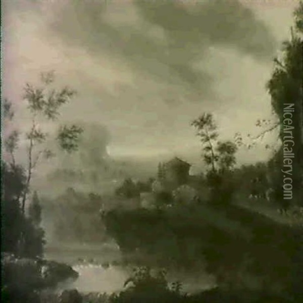 Sudliche Landschaft Bei Sonnenuntergang Oil Painting - Willem de Heusch