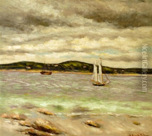 Sailboats In An Inlet Oil Painting - Hugo Melville Fisher
