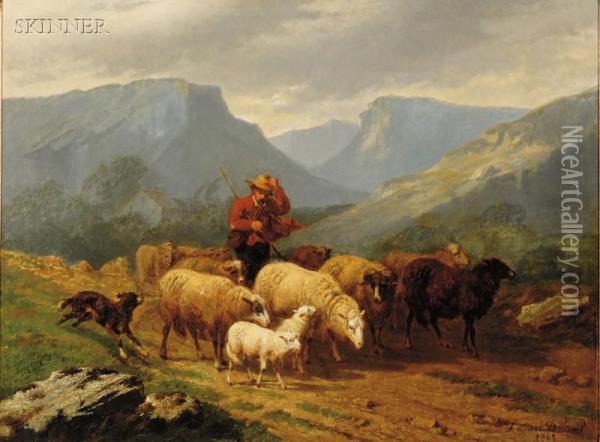 Herding Sheep Oil Painting - Laurent De Beul