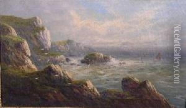 Rockbound Coast,n.devon Oil Painting - Frank Hider