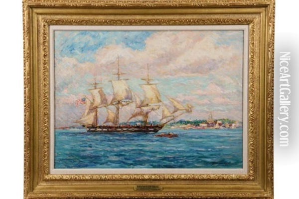 Uss Constellation Off Annapolis Oil Painting - Reynolds Beal
