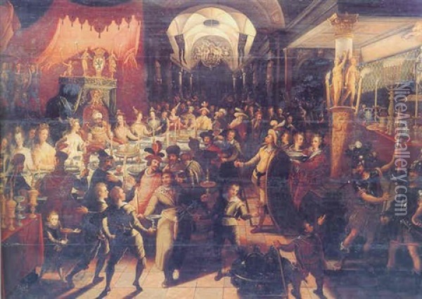 Belshazzar's Feast Oil Painting - Joos van Winghe