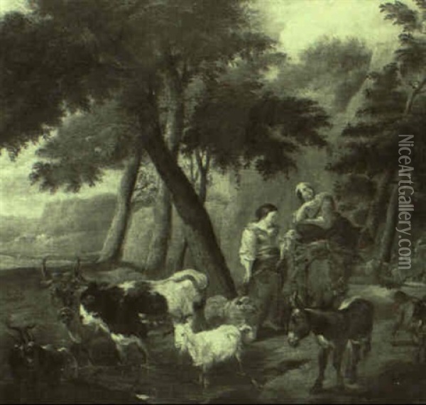 Hirten Mit Vieh In Sudlicher Landschaft Oil Painting - Hendrick Mommers