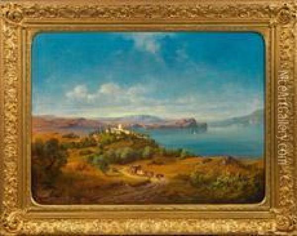 Italienischelandschaft 
Blick Auf Die Bucht Eines Oberitalienischen Sees Oil Painting - Karl Millner