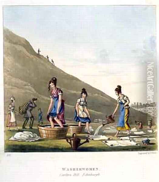 Washerwomen Calton Hill Edinburgh from Airy Nothings or scraps and naughts and odd cum shorts in a circumbendibus hop step and jump Oil Painting - Egerton, Michael